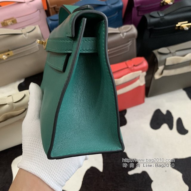 Hermes凱利女包 愛馬仕Minikelly pochette一代 原廠進口swift皮 半手工蠟線 孔雀綠 金銀扣  tdh2268